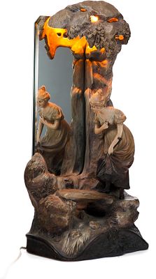 Скульптурная композиция в стиле модерн со светильником и зеркалом керамика Австрия кон. XIX - 