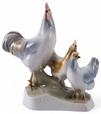 Скульптура &laquo;Петух и курица&raquo;. Андраш Синько (1901-1965)Печ, Венгрия1930-1940-ггфарфор, литьё18,3 