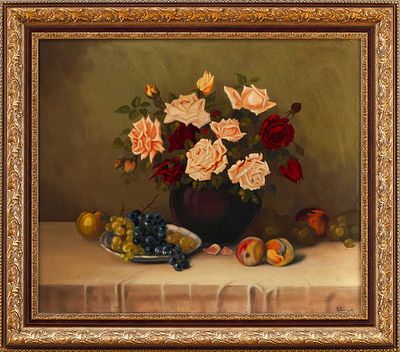 Натюрморт &laquo;Розы, гроздь винограда и персики&raquo;. L. LengyelЕвропа1919холст, масло67,5 см х 79,5 