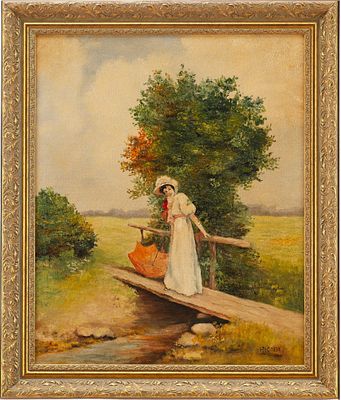 Картина &laquo;Девушка на мостике&raquo; художник HJEC. HJECЕвропа1932холст, масло59,3 см х 49 смНа картине 