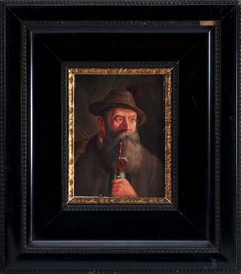 W. Bach Портрет охотника дер. масл. Германия нач. ХХ в. 18x14 см. W. BachГерманияпервая 