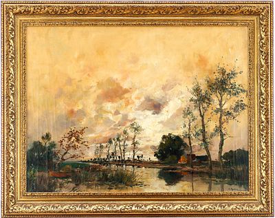 Н/Х Лодка на реке х/м Европа втор. пол. ХХ в. 60x80 см. неизвестный европейский художникВторая 