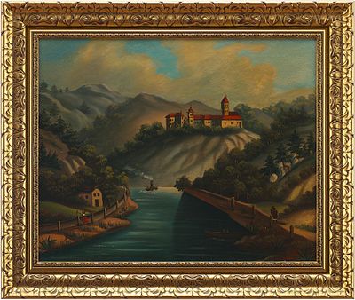 Наив Н/Х Пейзаж с замком х/м Европа кон. XIX - нач. ХХ в. 54,3x67,2 см. неизвестный европейский 