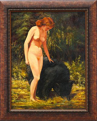 Картина &laquo;Обнаженная с медведем&raquo;. Ernst SchwerinerЕвропа1942дерево, масло67 см х 51 смКартина 