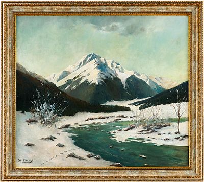 Проф. H&ouml;llrieges Альпийский пейзаж х/м Европа сер. ХХ в. 70x80 см. prof. 