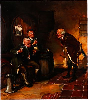 Kr&uuml;ger Лакеи в погребе х/м Европа нач. ХХ в. 80,5x71 см. Kr&uuml;gerЕвропапервая половина XX 