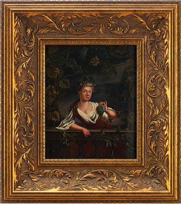 Картина &laquo;Дама на балконе с виноградной лозой&raquo;. неизв. французский художникЕвропаXVIII векдерево 