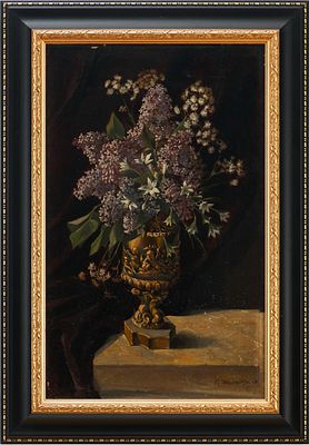 Картина &laquo;Букет сирени и луговых цветов в вазе&raquo;. F. &szlig;aernreiterЕвропа1873холст, масло52 см х 32 