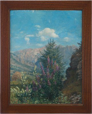 А. D&ouml;ll Летний пейзаж х/м Австрия 1912 г. 43,5x33,8 см. А. D&ouml;ll1912холст, масло43,5 см х 33,8 