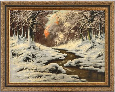 Йожеф Д. Варга (Josef D. Varga) Зимний пейзаж х/м Венгрия 1930-е гг. 60,5x80 см. Josef D. 