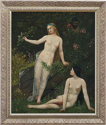 Pierre C&eacute;cile Ptivis de Chavannes (?) Нимфы и сатир х/м Франция кон. XIX- нач. XX вв. 59x49 см. 