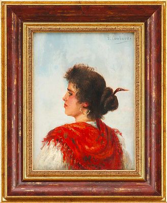 Картина "Молодая итальянка". Lombardi GИталия1880-е ггдерево, масло23,6 см х 17,5 см Молодая 