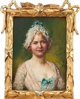 Портрет молодой девушки в платье и чепце. Rob. V&ouml;tkcerконец XIX— начало XX ввдерево, масло16 см 