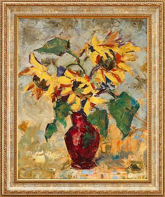 Картина "Подсолнухи в гранатовой вазе". BelaЕвропаСередина XX векахолст, масло61,5 см х 49,5 см 