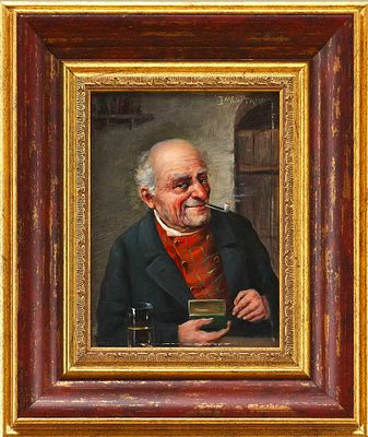 Картина "Закуривающий трубку". J. МІСОТТАГермания1901дерево, масло15,7 см х 11,7 см Изображён 