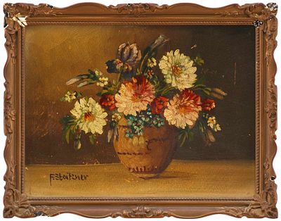 Картина "Ваза с цветами". Franz StoitznerАвстрия1910/20 ггкартон, масло18 см х 24 см На светлой 