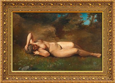 Картина &laquo;Обнаженная натурщица на поляне&raquo;. неизв. художникЕвропаПервая четверть XX векахолст 