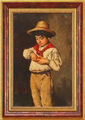 Картина "Мальчик с апельсином". Carmine GiardielloИталияНачало XX векахолст, масло40 см х 25 см 