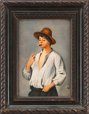 Картина &laquo;Курящий мальчик&raquo;. С. ZachАвстрияНачало XX векадерево, масло19,3 см х 12,8 см На 