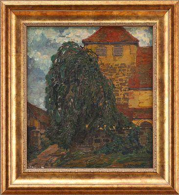 Пейзаж с домом и деревом. Gru...ger (?)Европа1919холст, масло44 см х 39,5 см Пейзаж с зеленым 