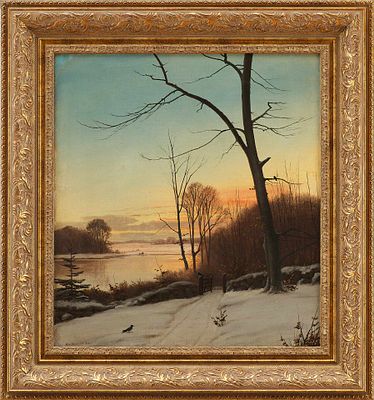 Картина &laquo;Зимний ландшафт с озером&raquo;. Schmidt A.Дания1877холст, масло52,5 см х 47,5 см Изображен 