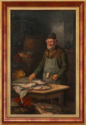 Картина &laquo;В рыбной лавке&raquo;. С. ШтойцнерЕвропаконец XIX — начало XX вв57,5 см х 36,7 см Пожилой 