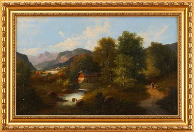 Н/Х Романтический пейзаж х/м Европа сер. XIX в. 50x82 см. неизве. австрийский 