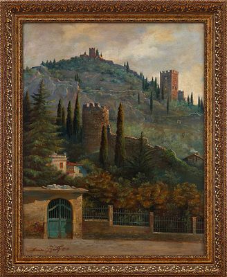 Южный пейзаж с крепостными развалинами. Roth А1914масло, холст75 см х 59 см Изображен южный 