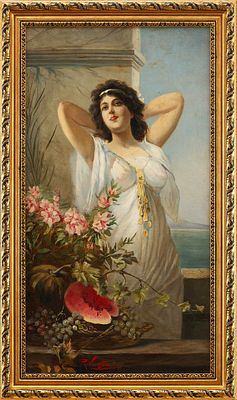 Картина &laquo;Античная красавица с натюрмортом&raquo;. R. VonostaЕвропаначало ХХ векахолст, масло78 см х 42 