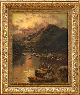 Картина &laquo;Горный пейзаж с рыбаком&raquo;. D.HicksЕвропапервая половина XX векахолст, масло53 см х 42 