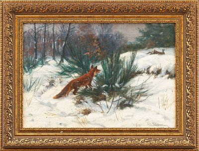 Картина "Лиса на заячьей охоте". Schurmann FritzЕвропа1917холт, масло43 см х 62 смНа картине 