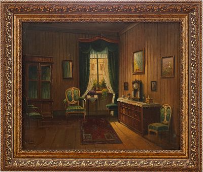 W. Cole Интерьер гостиной х/м Европа кон. XIX - нач. ХХ в. 43x53 см. W. ColeЕвропаконец XIX — 