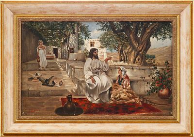 C. Trebetz Христос у Марфы и Марии х/м Европа 1904 г. 22,5x40,5 см. С. TrebetzЕвропа1904холст 