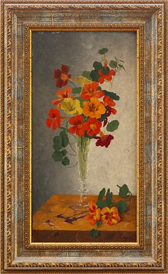 Н/Х Настурции дер. масл. Европа 1913 г. 47x23,8 см. неизв. европейский художникЕвропа1913дерево 