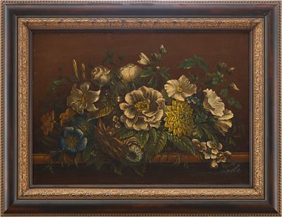 Н/Х Натюрморт с розами и георгинами х/м Европа кон. XIX в. 34x48 см. неизв. европейский 