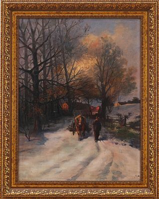 Н/Х Зимняя дорога х/м Венгрия 1920-30 гг. 65x49 см. неизв. венгерский (?) 