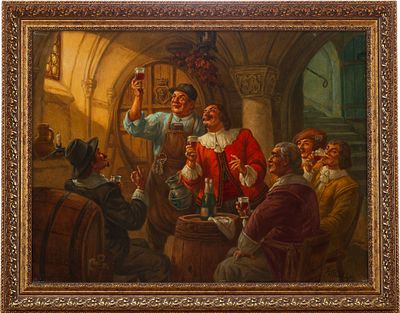 Герман Предигер (Hermann Prediger, 1886–1970 гг.) Дегустация в таверне х/м Германия сер. ХХ в. 