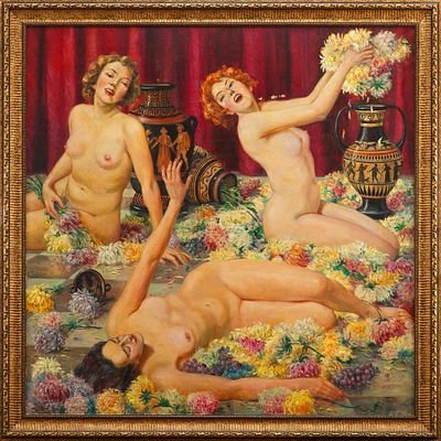 Альфред Пиркхерт (Alfred Pirkhert 1887–1971 гг.) Вакханки х/м Австрия 1957 г. 140х140 см. Pirkhe 