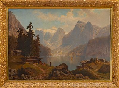 Теодор Вильгельм Нокен (Th. Nocken 1830–1905 гг.) Горный пейзаж х/м 1880-90-е гг. 68x96,5 см. Но 