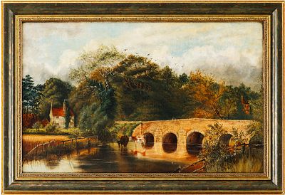 Барбизонцы E. Fock Мост через реку х/м Франция кон. XIX в. 39,5x61,5 см. Fock ЕЕвропаНачало XX 