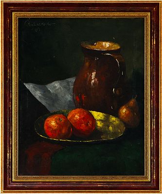 Roel Wildeboer Натюрморт с кувшином и фруктами х/м Голландия 1962 г. 50,3x40 см. Roel 