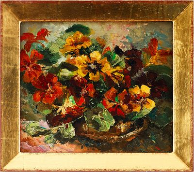 Н. х. Букет настурций оргалит, масло Европа втор. пол. ХХ в. 30x34,5 см. ЕвропаВторая половина 