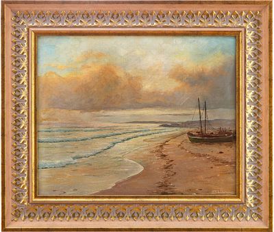 Картина &laquo;Морской берег. Рыбацкие барки&raquo;. Carl BaйmannЕвропапервая четверть ХХ векахолст, масло39 