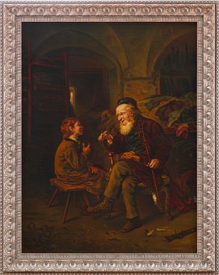 Картина &laquo;Беседа у скорняка&raquo;. неизв. европейский художникЕвропа1919холст, масло63 см х 48 