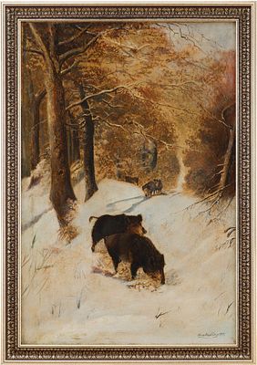 Картина &laquo;Кабаны в зимнем лесу&raquo; Европа 1907г. Hans MartinyЕвропа1907холст, масло79,3 см х 53,3 
