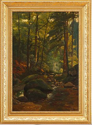 Картина &laquo;Лесная речка&raquo;, Германия. Теодор ОльсенГерманияконец XIX - начало ХХ ввхолст, масло72 