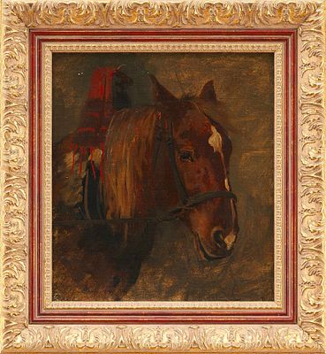 Erwin Braune Голова лошади холст на карт. масло Европа кон. XIX в. 27,8x25 см. Erwin 