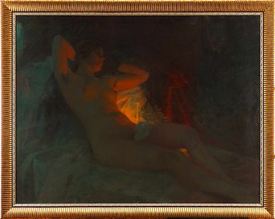 Картина &laquo;Обнаженная натурщица. Освещена светом &raquo;. Albert RitzbergerЕвропаконец XIX- начало XX 