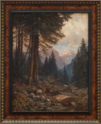 Gustav Bauer (1874-1933 гг.) Лесной ручей х/м Австрия 1920 г. 63,3x48,5 см. Gustav 