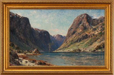 Генри Энфилд (Henry Enfield, 1849–1908 гг.) Параход среди фьордов х/м Великобритания 52,3x87,3 см. 